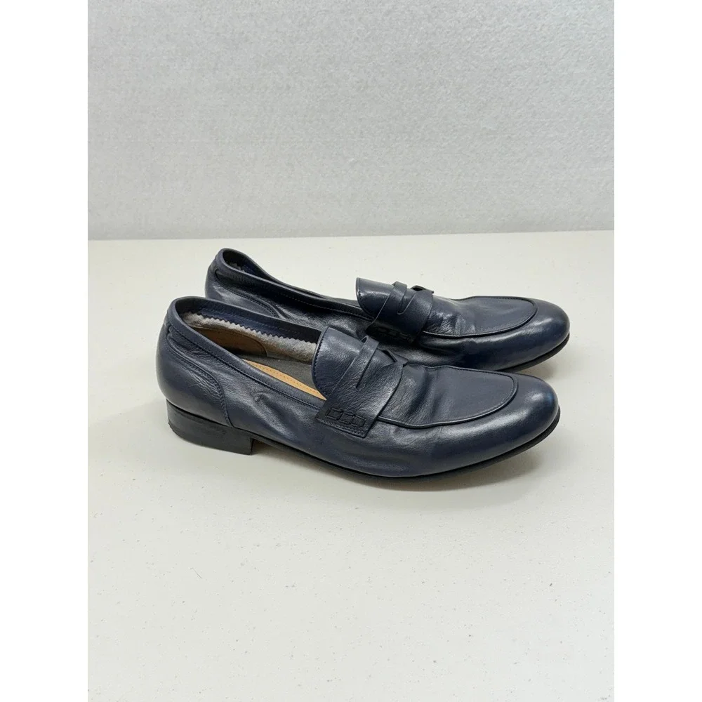 Lukure Navy Blue Leather Penny Loafers Handmade in Italy Size 43 US 10